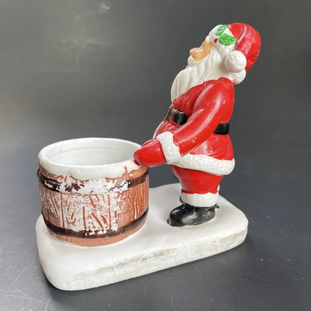 Vintage Santa Ringing Bell Tea Light Candle Toothpick‎ Holder Hand Painted